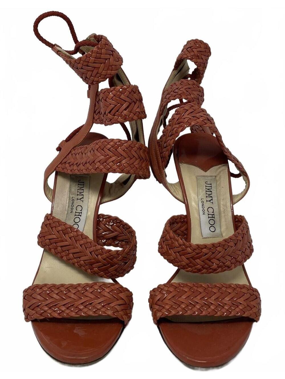 Authentic Jimmy Choo Braided Leather Gladiator High Heel Sandals Size 37 (US6.5)